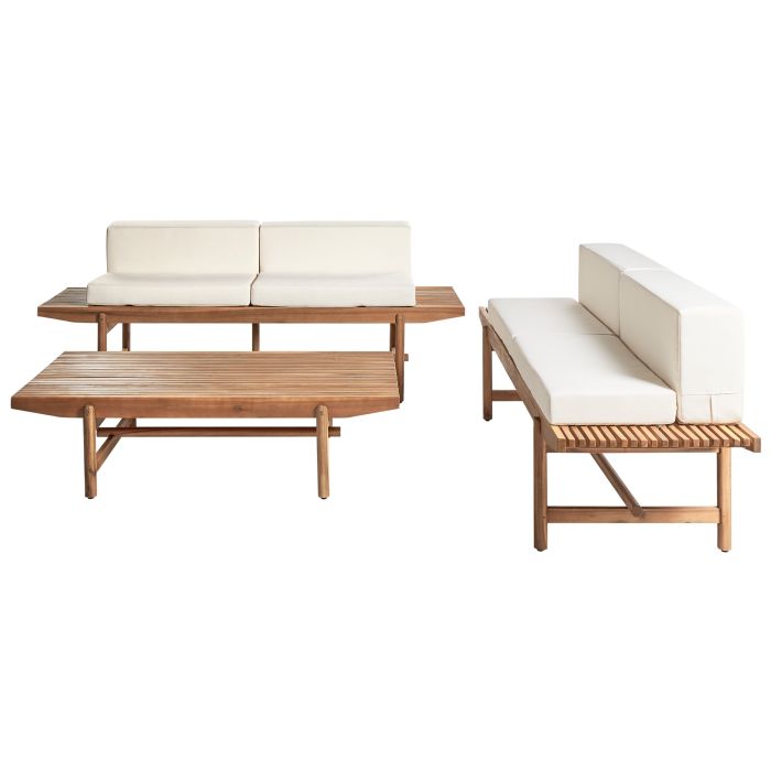 Garden Lounge Set with Table 4 Seater GIAVENO Acacia Wood Off-White