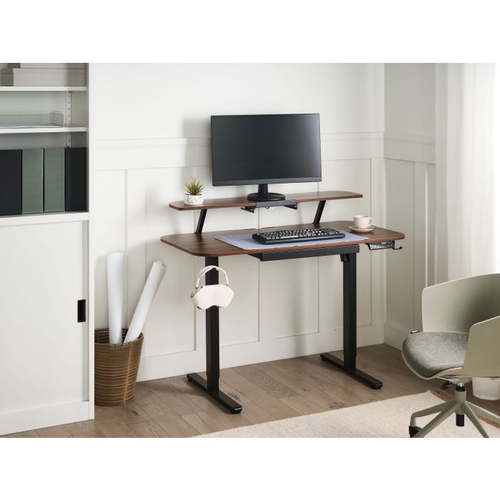 BELVARO Electric Adjustable Standing Office Desk with USB Port - Brown and Black
