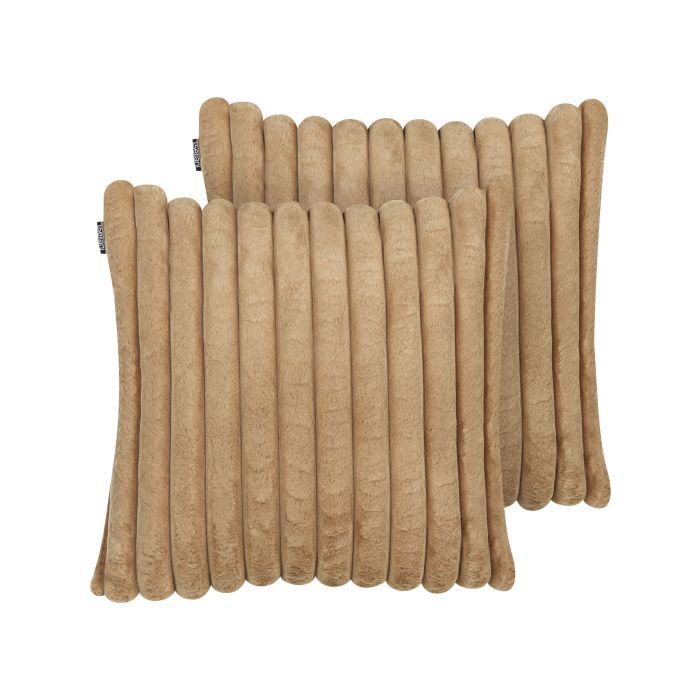 Set of 2 Decorative Cushions RAKYA Faux Fur 45 x 45 cm Light Brown Striped