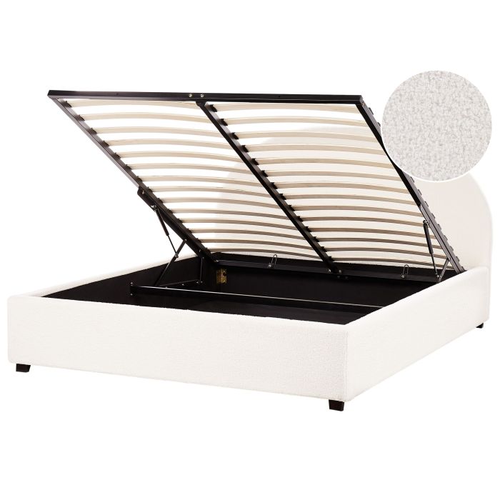 VAUKLI Ottoman Bedframe Boucle 160 x 200cm EU Kingsize Bed Off-White