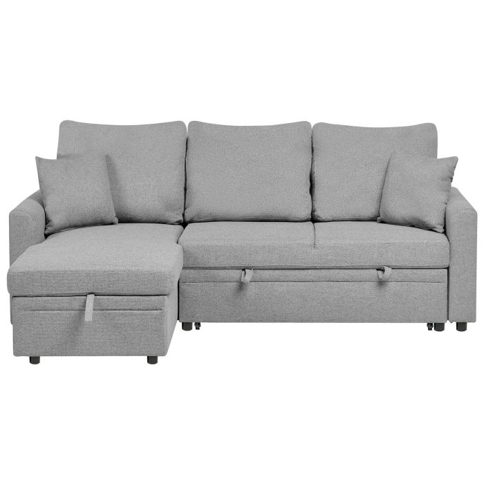 GRIMDON Faux Linen 3 Seater L Shaped Corner Sofabed - Grey, Left Hand Facing