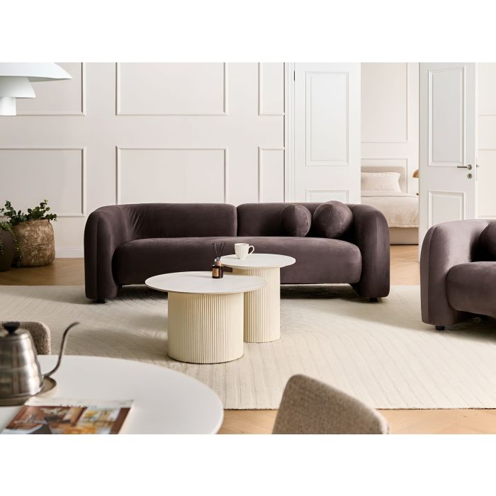 BAYUFA Velvet 3 Seater Sofa - Dark Brown