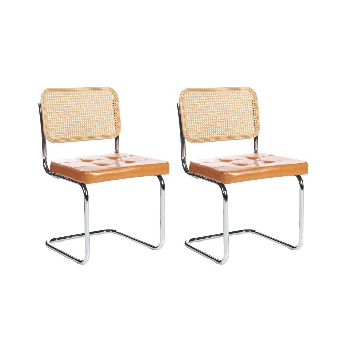 Set of 2 Dining Chairs ETHETE Faux Leather Golden Brown