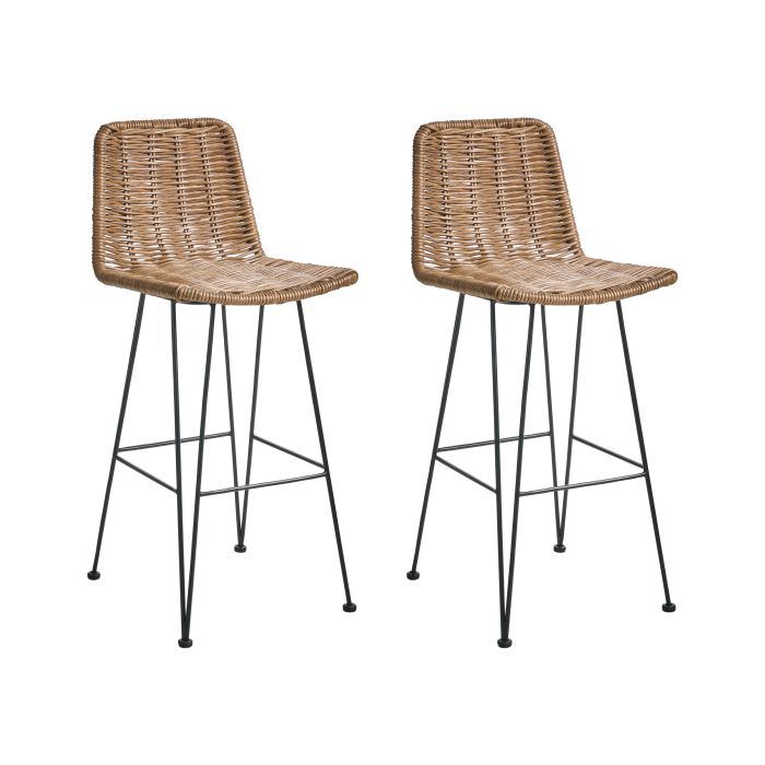 GLENSFORD Rattan Bar Chairs Set of 2 - Brown