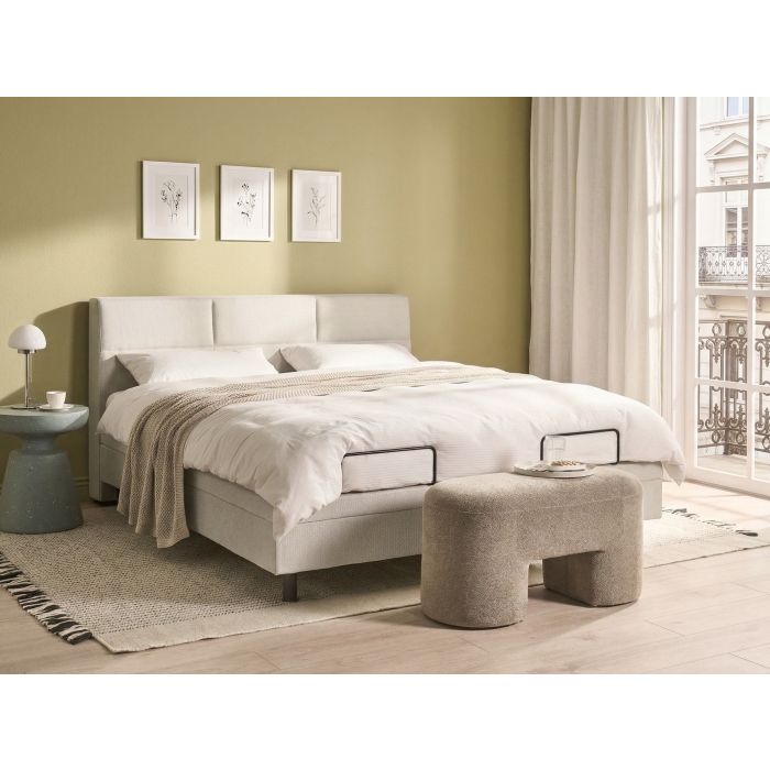 DIKUXA Super Kingsize Ottoman Adjustable Fabric Bedframe - Light Beige