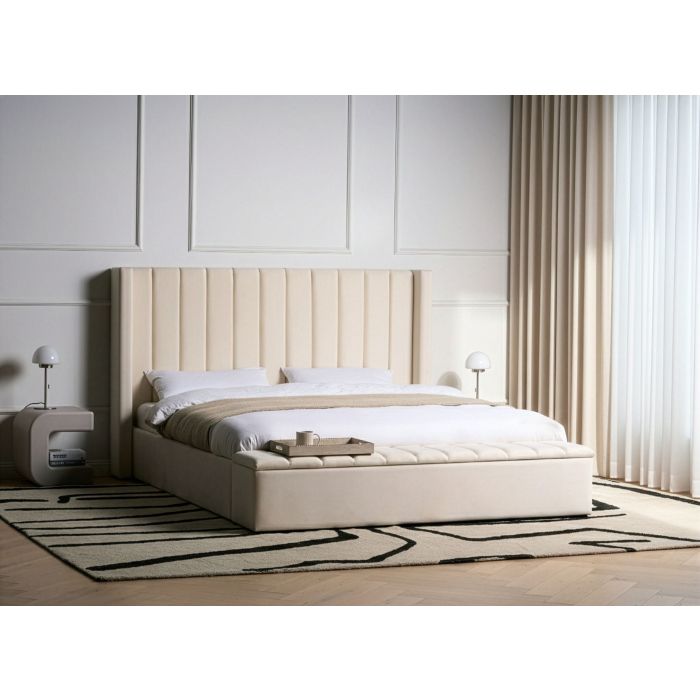 NOVA Super Kingsize Ottoman Velvet Bedframe with Storage - Off-White