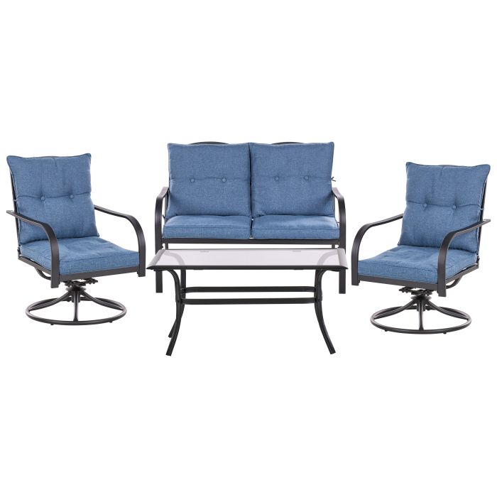 MESTRION Garden Lounge Set with Table 4 Seater Metal Blue