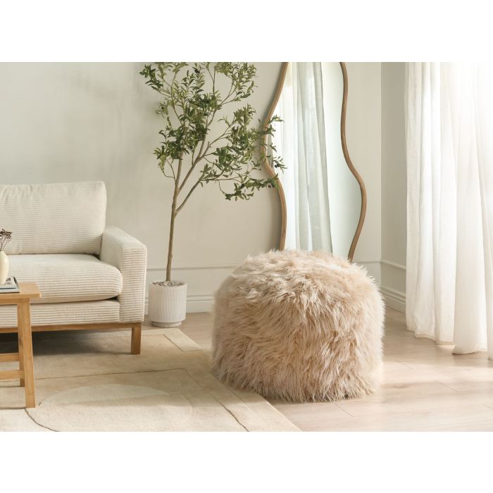 NAPARO Faux Fur Ottoman Pouffe - Light Beige