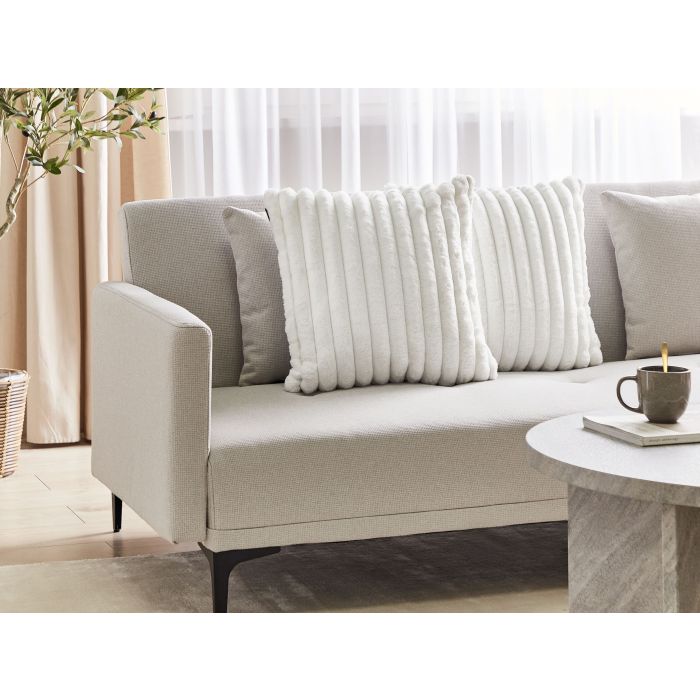 NAPARO Faux Fur Ottoman Pouffe - Beige