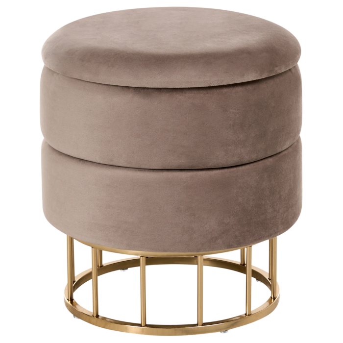 ELGINOR Velvet Ottoman Storage Pouffe - Taupe