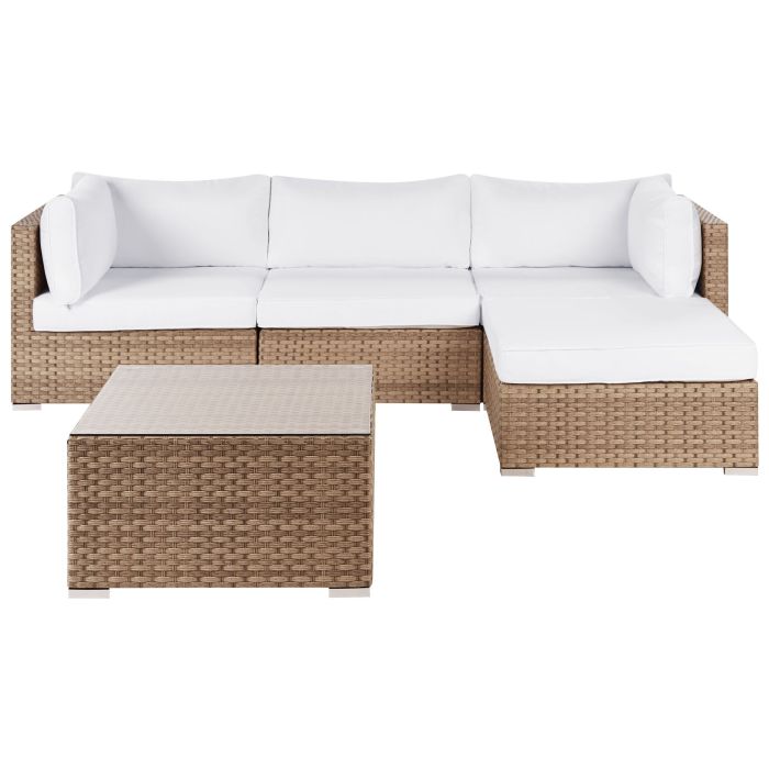 Garden Corner Sofa with Table 4 Seater SANO Left Hand Modular PE Rattan Natural