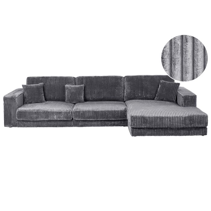Corner Sofa - TOFOLEN Left Hand Facing 4 Seater Jumbo Cord Dark Grey