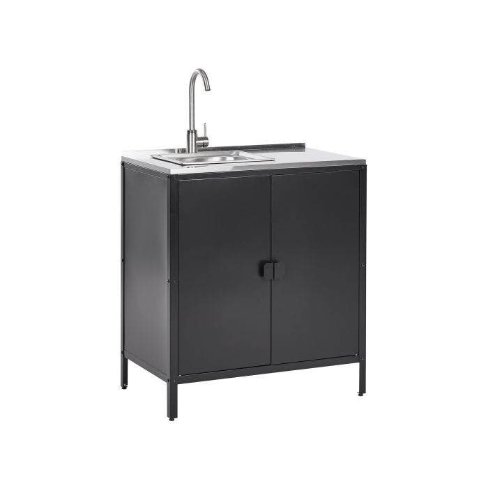 Steel Outdoor Kitchen Cabinet with Sink Black VILAMA