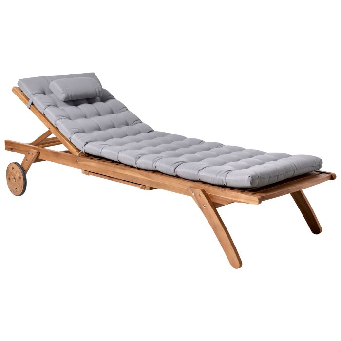 JOVYN Wooden Sun Lounger with Cushion - Light Grey