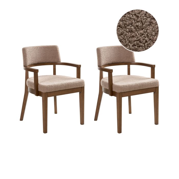 FORTHLEIGH Boucle Fabric Dining Chairs - Set of 2 - Dark Brown with Taupe