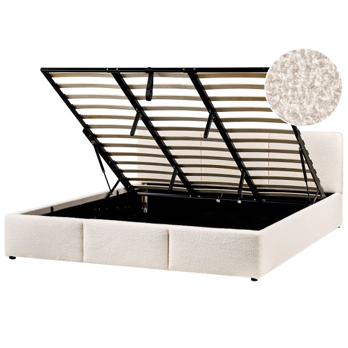 BOUESS Ottoman Bed Boucle 180 x 200 cm (EU Super King) Off-White