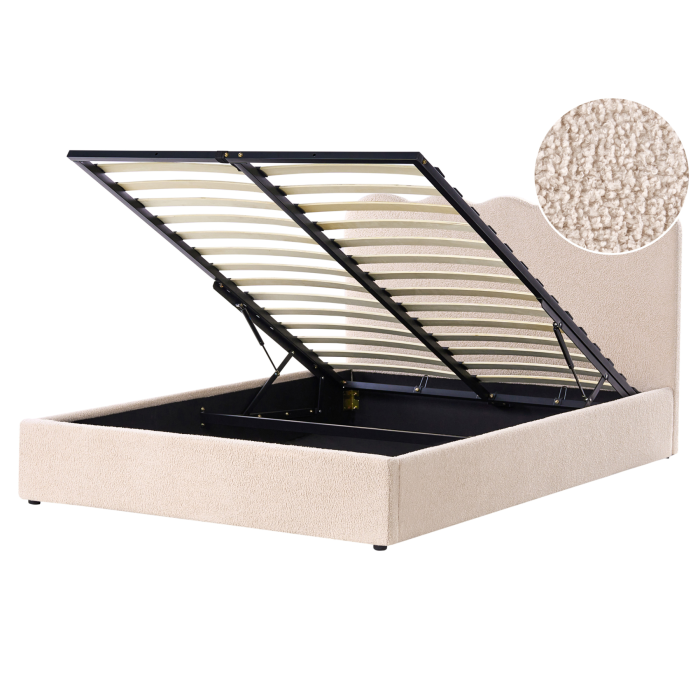 VEYRA Kingsize Boucle Fabric Ottoman Storage Bedframe - Beige