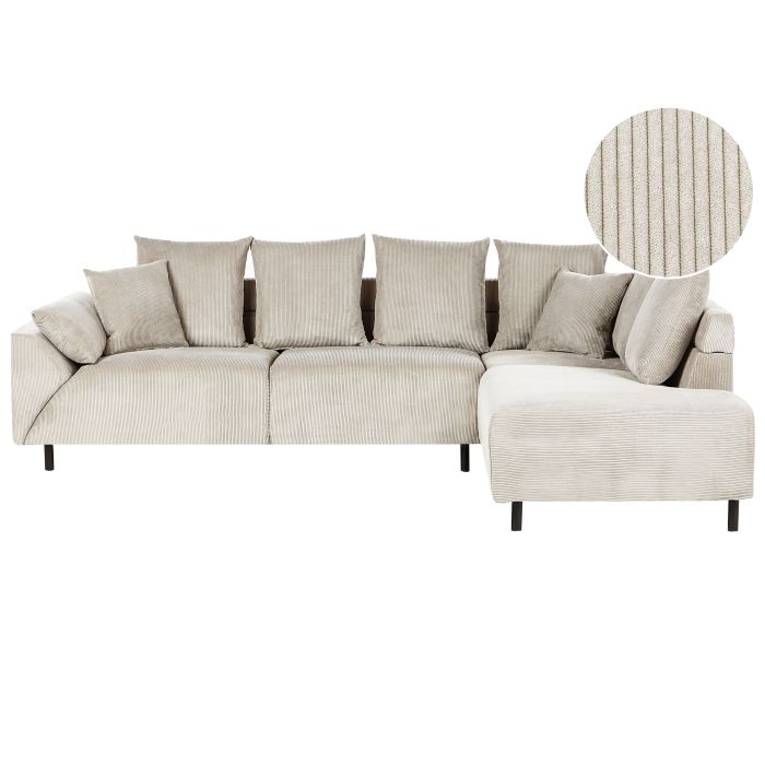 Left Hand Corduroy Corner Sofa Beige LUNNER