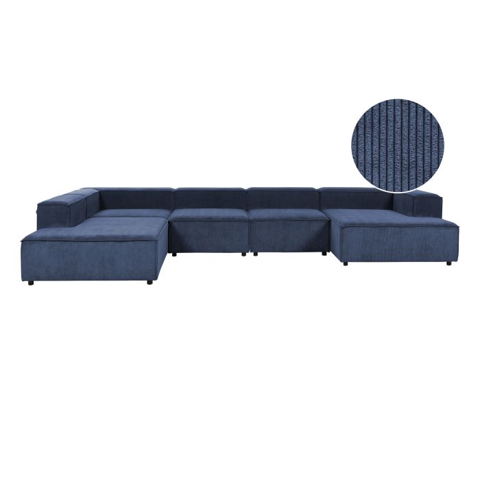 TROMSO Corduroy Fabric 5 Seater L Shaped Corner Sofa - Dark Blue, Left Hand Facing