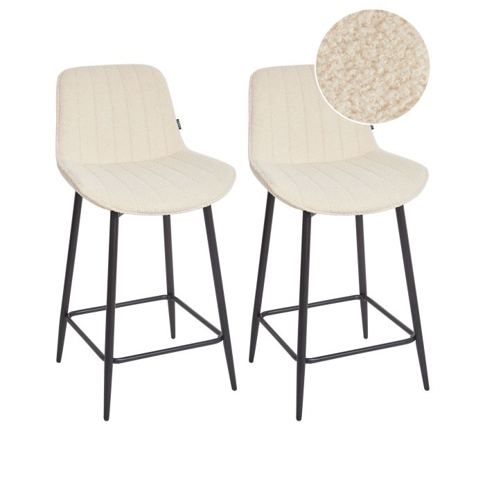Set of 2 Bar Chairs DUBROVNIK Boucle Light Beige