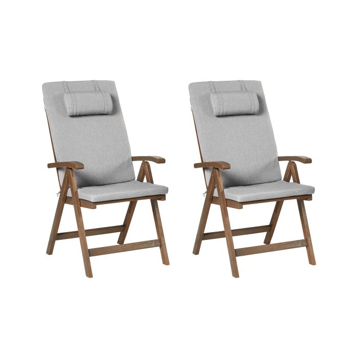 BALSA Set of 2 Garden Chairs with Cushions Acacia Wood Grey Melange - Brown
