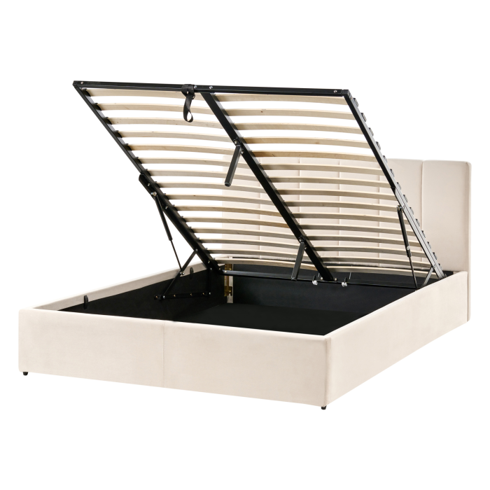 SEREN Double Velvet Ottoman Storage Bedframe - Light Beige