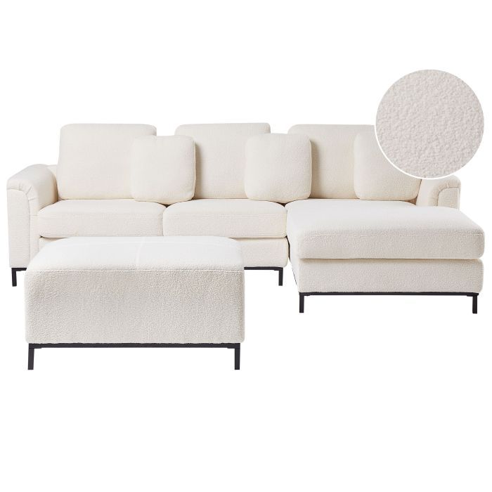 Left Hand Boucle Corner Sofa with Ottoman White OSLO
