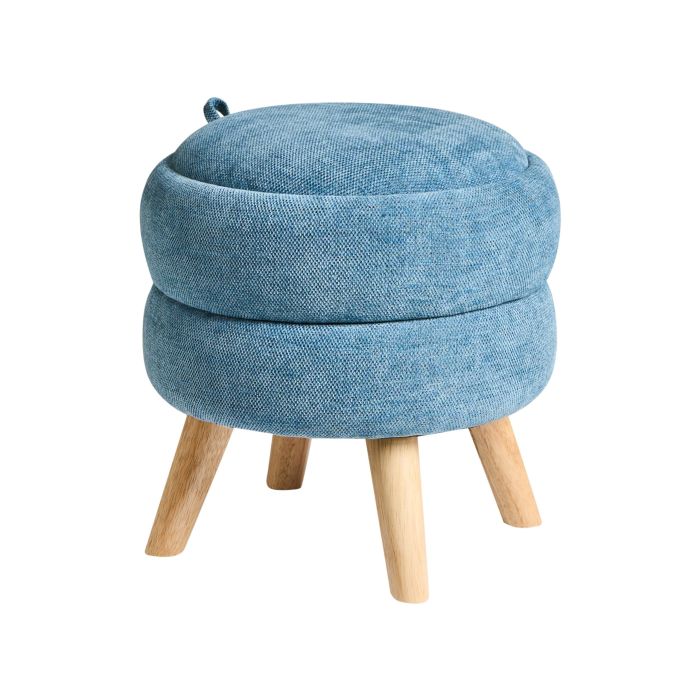 HAMBERLEIGH Chenille Fabric Storage Footstool - Blue