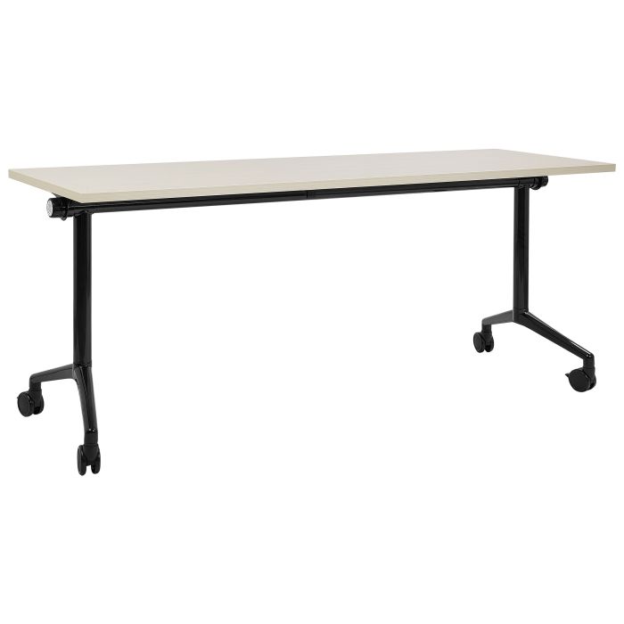 Folding Office Desk with Casters 180 x 60 cm Light Wood and Black CAVI