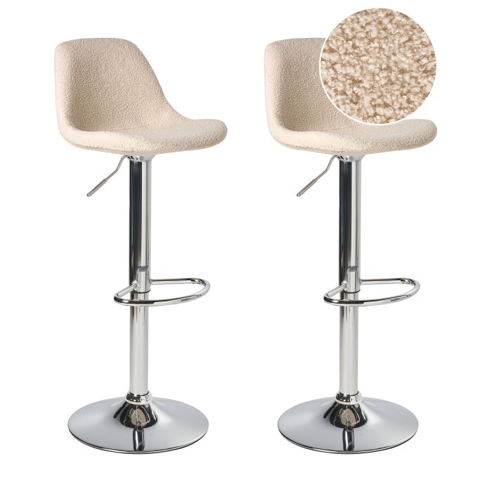 GARTONWELL Boucle Fabric Swivel Set of 2 Bar Stools - Light Beige