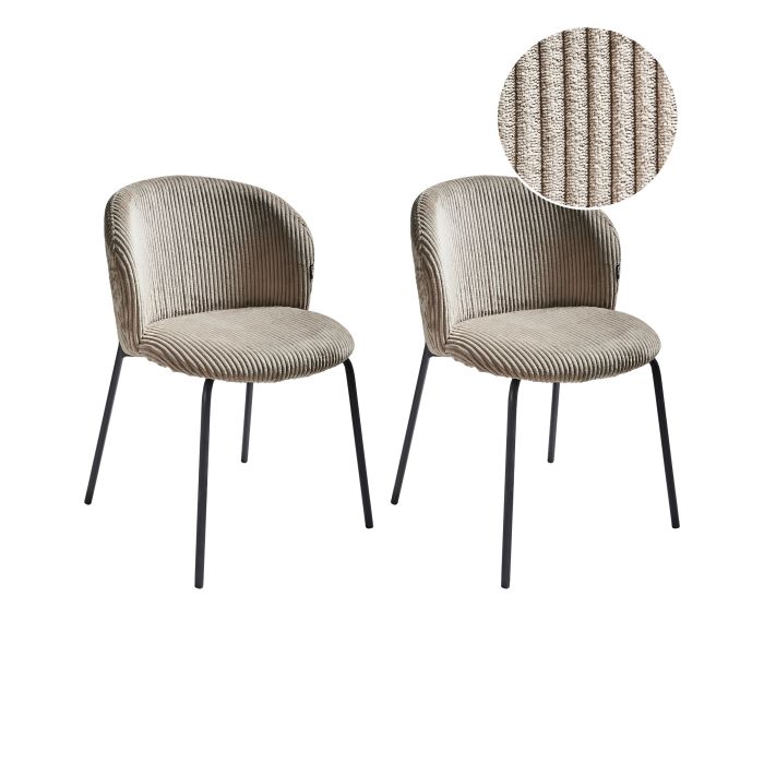 Set of 2 Dining Chairs MILES Corduroy Taupe