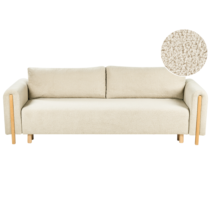 TREVAYNE Boucle 3 Seater Sofa Bed with Storage - Off White