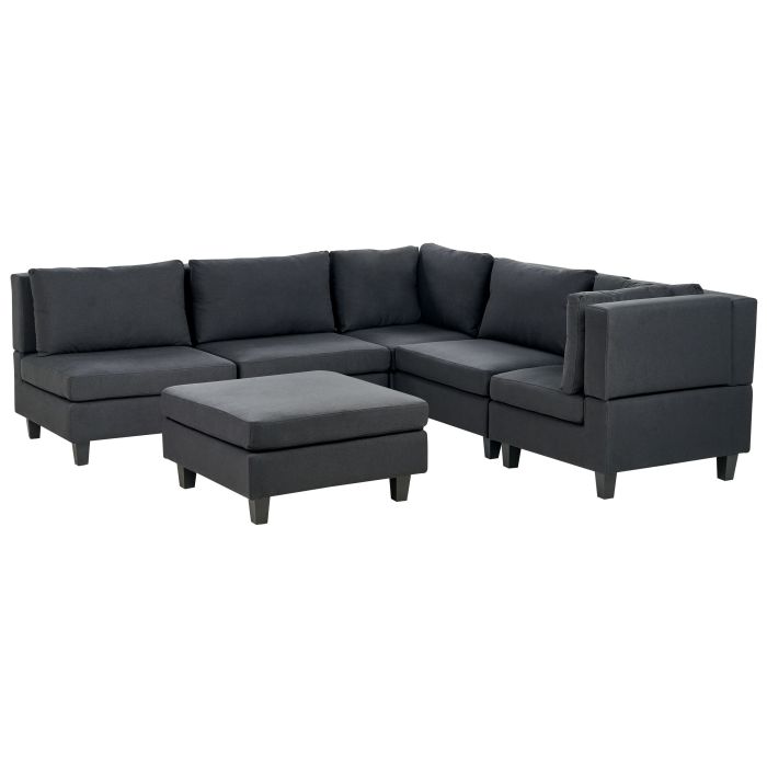 5 Seater Left Hand Modular Fabric Corner Sofa with Ottoman Black UNSTAD