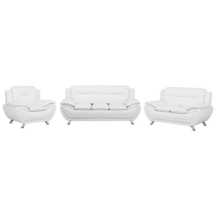 LINCOMBE Faux Leather 3 Seater 2 Seater and Armchair Sofa Set - White