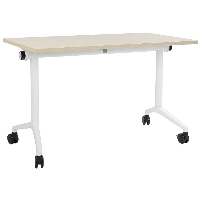 Folding Office Desk with Casters 120 x 60 cm Light Wood and White CAVI