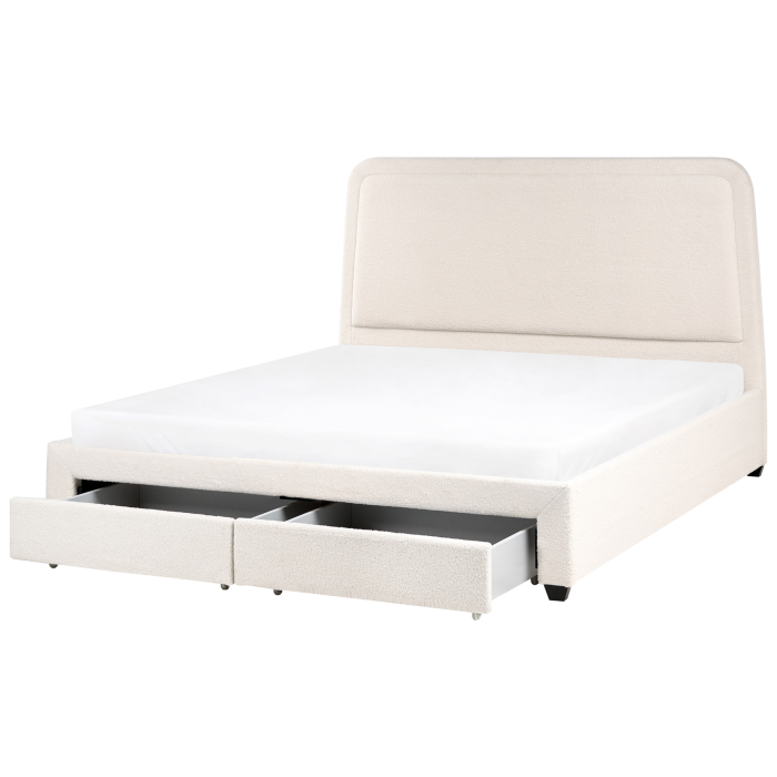 SYRIC Super Kingsize Boucle Fabric Bedframe with Storage Drawers - Off-White