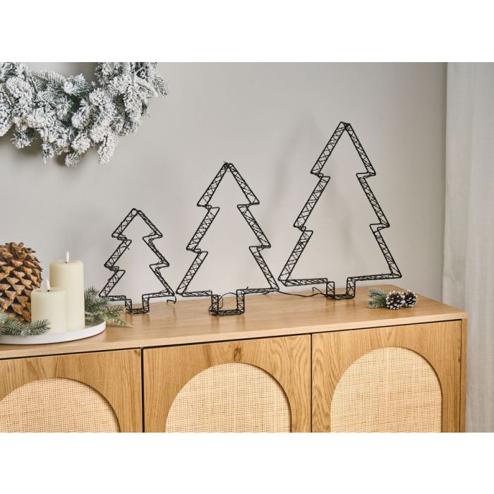 LOFSENIA Lighting LED Metal Christmas Wreath Round Decoration - Black