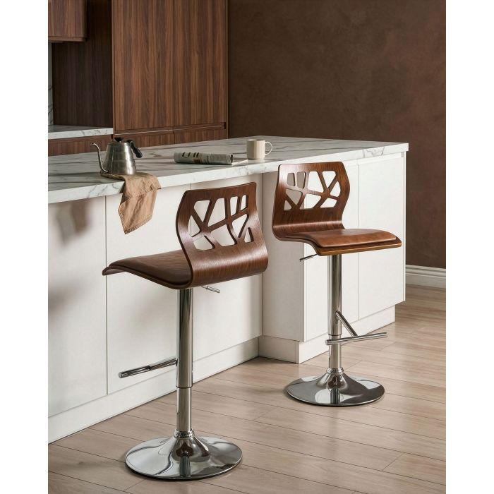 SARUXO Wooden Bar Stool Set of 2 - Silver and Brown