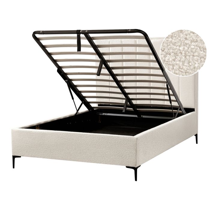 SEZZANA Ottoman Bedframe Boucle 140 x 200cm EU Double Bed Off-White