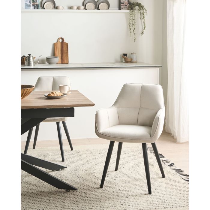 DECOVI Faux Linen Dining Chairs Set of 2 - Light Beige