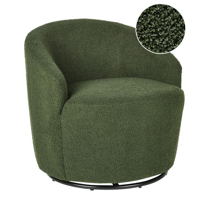 Swivel Armchair DAVIK Boucle Dark Green
