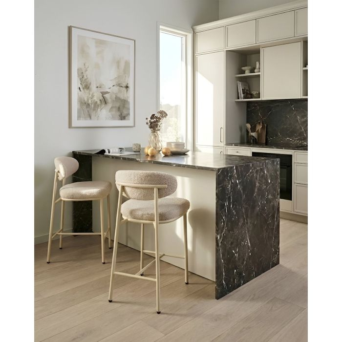 BINUVO Boucle Bar Stool Set of 2 - Light Beige