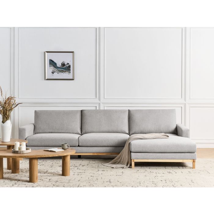 LINTHORPE Fabric 4 Seater L Shaped Corner Sofa - Grey, Right Hand Facing