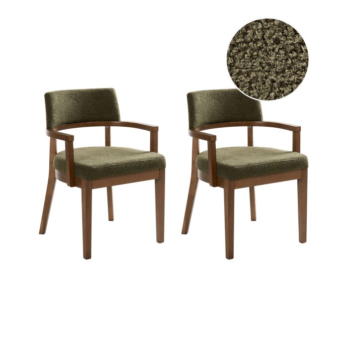 FORTHLEIGH Boucle Fabric Dining Chairs - Set of 2 - Dark Brown with Green