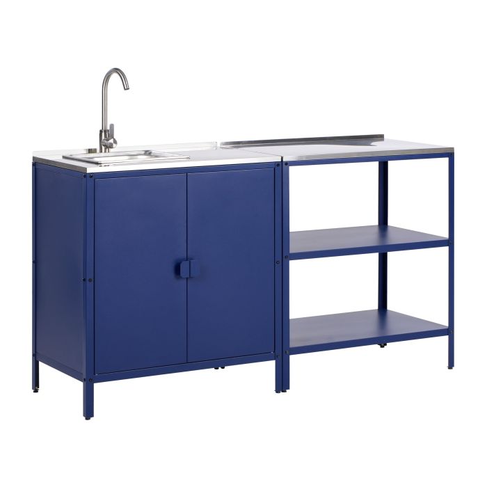 VLIAMA 2 Piece Outdoor Kitchen Set with Sink Metal Cabinet with Open Shelf Blue