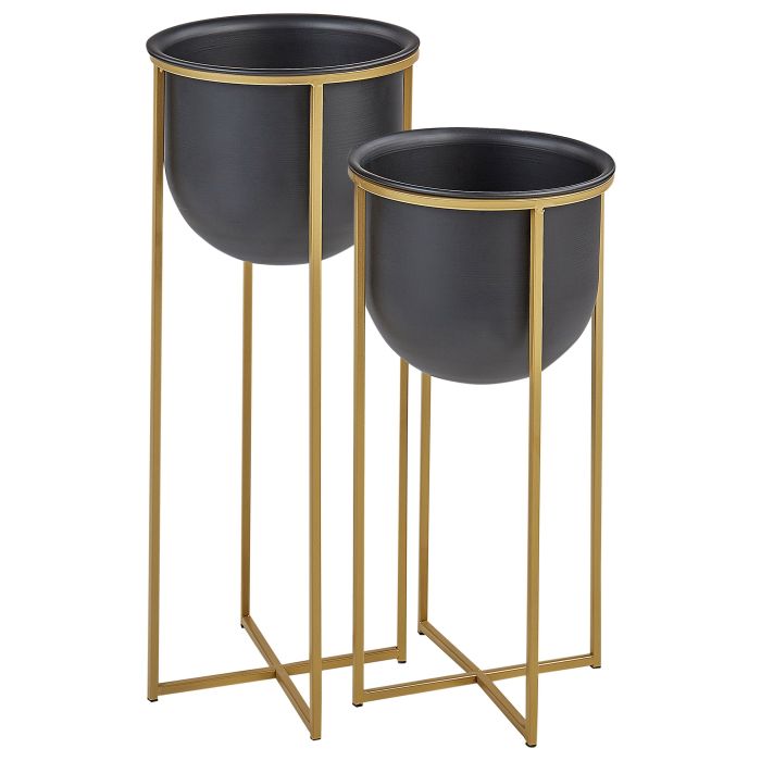 Set of 2 Elevated Plant Pots THUJA Metal 21 cm Black