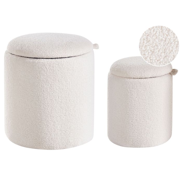 BEAER Set of 2 Boucle Storage Pouffes Off White