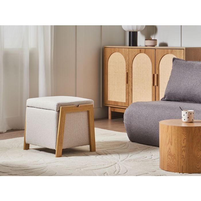 BOJAXO Fabric Ottoman Storage Pouffe - Light Beige