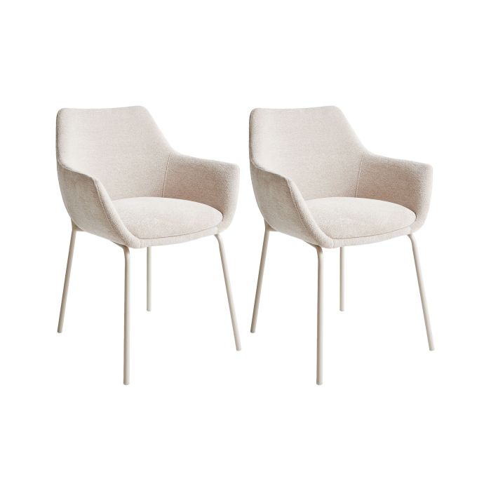 OBWDON Set of 2 Dining Chairs Chenille Light Beige