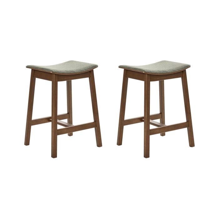 GLENDENWELL Wooden Bar Stools Set of 2 - Dark Brown with Green
